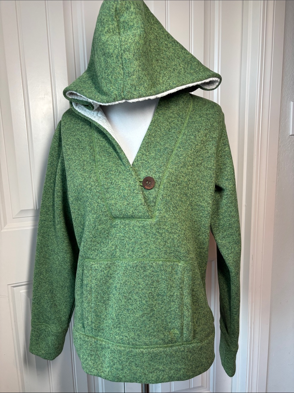 Nike ACG Sherpa Lined Sweater Knit Hoodie Green Womens XL Button Pullover